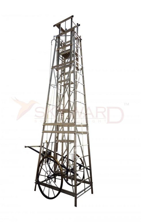 Model No. 1700 Aluminium Square Tower Ladder with Big Iron Wheels for Warehouse and Industrial Access Use, Professional Mobile Tower Ladder for Maintenance, Storage and Inspection Tasks
